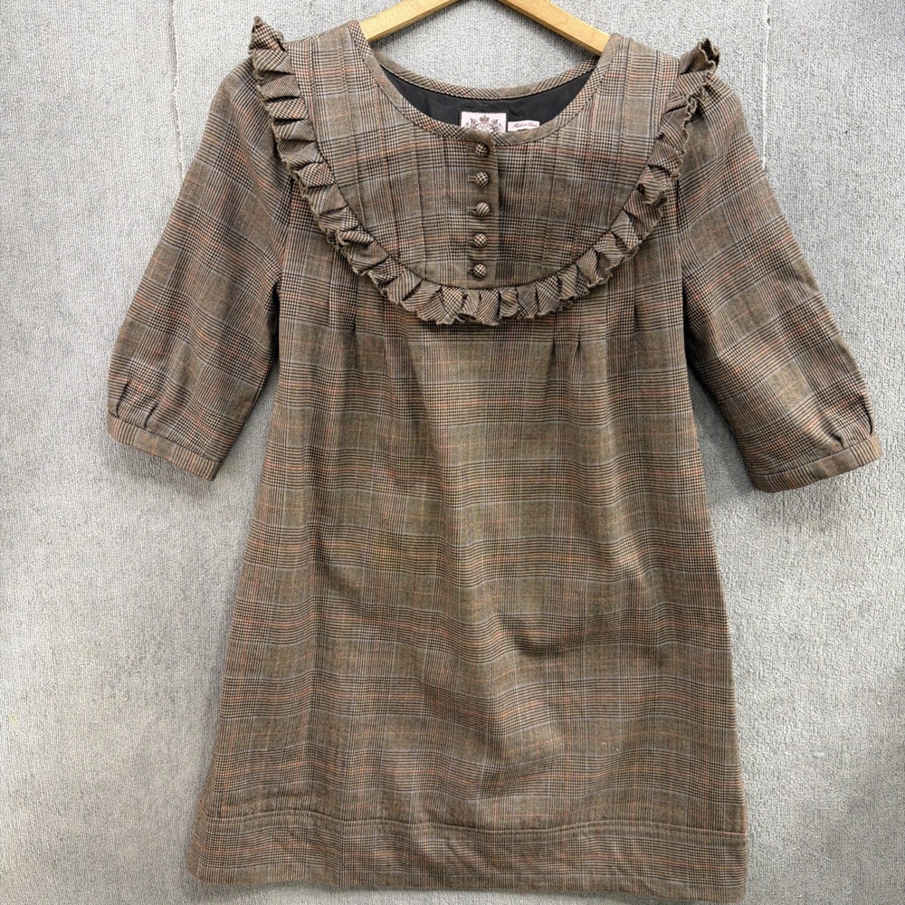 Juicy Couture Dress Plaid‎ Ruffle Babydoll Puff Sleeve Academia Y2K Size 4